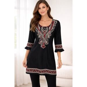 Perceptions New York Flare Long Sleeve Pattern Dress Knee Length Modest Dress